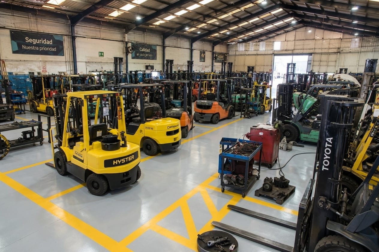 Técnico especializado trabajando en montacargas